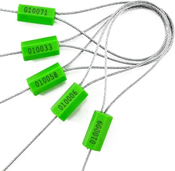100 Green Pull Tight Steel Cable Tie Seals (Numbered)
