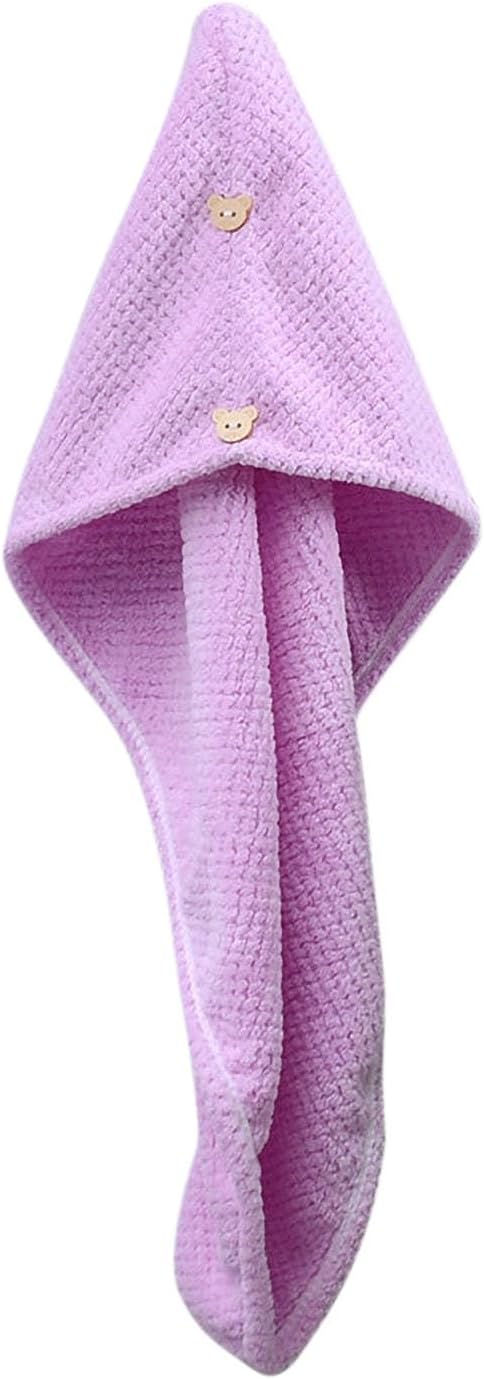 Microfiber Towel for Hair with Bear Button Super Absorbent Hair Towel Fast Hair Drying Towel Turban Wrap 9.84 Inch X 25.5 Inch Dry Hair Cap for Women Bath Shower Makeup (A)