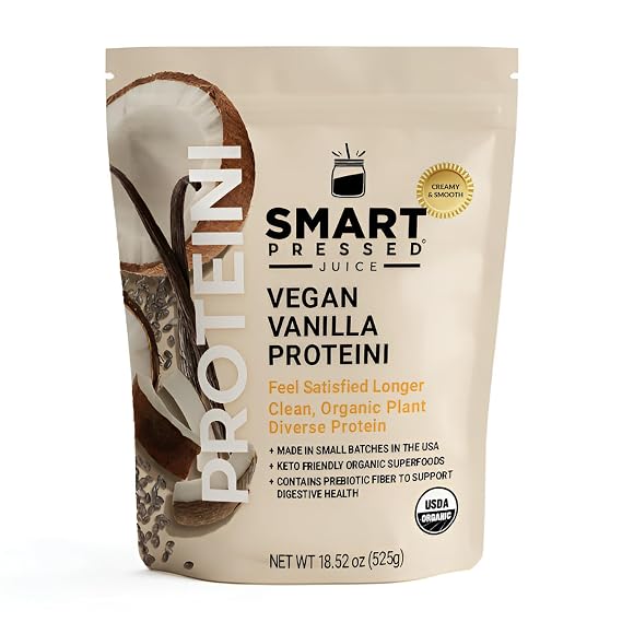 SMART Pressed Juice Vegan Vanilla Proteini | Premium Organic Plant-Based Protein Powder | Clean Lean Protein Shake | Best Detox Smoothie No Fillers | Keto Friendly | Made in the USA