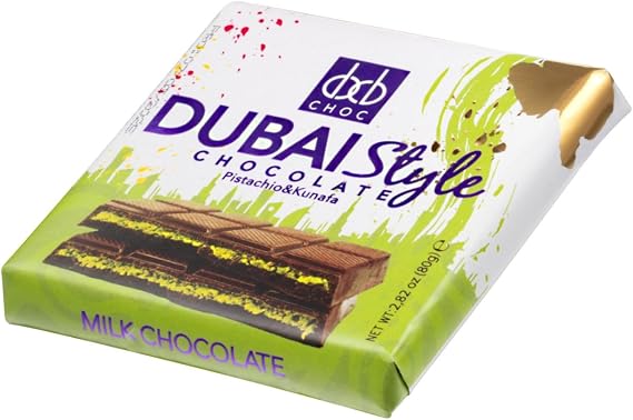 DXB Choc - Dubai Style Chocolate Bar - Pistachio & Kunafa - Luxury Milk Chocolate with Crunchy Nuts and Middle Eastern Dessert Flavours - Perfect for Sharing - 80g Bar