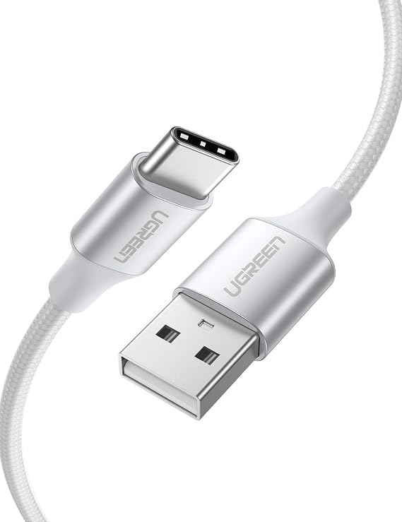 Ugreen Örgülü USB Type-C Şarj ve Data Kablosu, Beyaz, 1 Metre