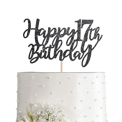 17 Black Glitter Happy 17th Birthday Cake Topper, Birthday Party Cake Topper Decorations, Supplies