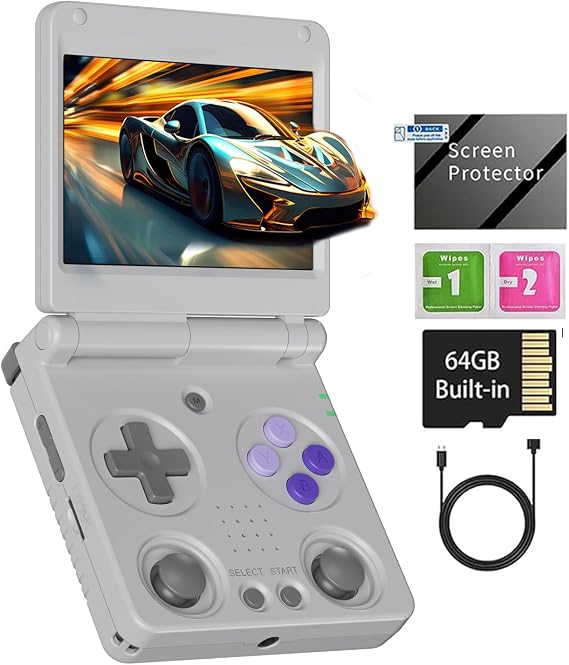 Anbernic RG34XXSP Retro Handheld Game Console RG34XX SP Retro Gaming Console with 64G Preloaded 5000+ Games,3300 mAh Battey, Portable Pocket Arcade Support 30+ Simulators 5G WiFi Bluetooth HD Gray