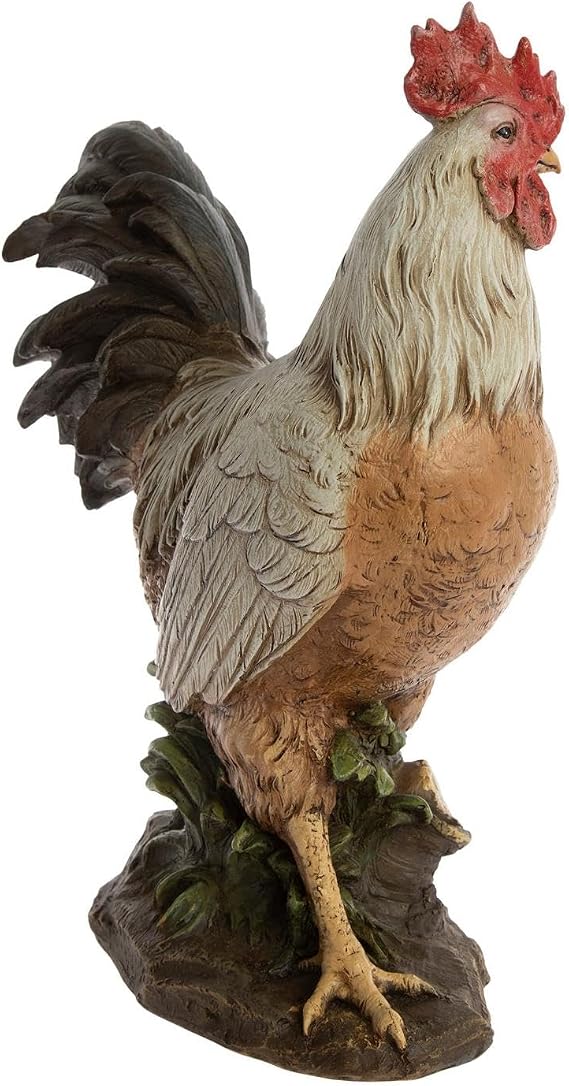 Hobby Lobby Rooster Garden Statue, 12.75" H | Indoor Outdoor Sculpture, Resin, Brown White Red Green