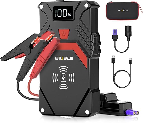 Car Jump Starter, 2500A Peak 12V Auto Booster Battery Pack Jump Box(Up to All Gas or 8.0L Diesel Engine, 50 Times) Jump Starter with 10W Wireless Charger Smart Jump Cables