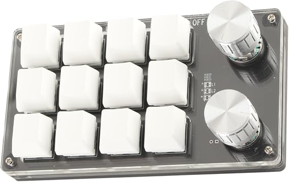 One Handed Programmable Mechanical Keyboard, 12 Keys Programmable Macro Keyboard with Knob Plug and Play Multifunctional Mechanical Gaming Keypad Function Keypad for