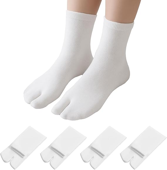 TIESOME 4 Pairs Japan Tabi Socks for Flip Flop, Elastic Cotton Split Toe Socks Japanese Toes Separated Socks for Men Women Geta Samurai