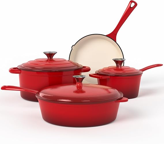 Kitchen Academy 7-Piece Enamelled Cast Iron Pots and Pans