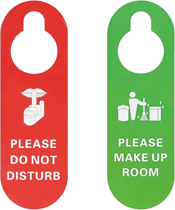 Muka 2PCS Plastic Make Up Room Hanger Sign Do Not Disturb Door Knob Hanger | Premium plastic, double-sided printing, fits most knobs, ideal for hotels offices homes