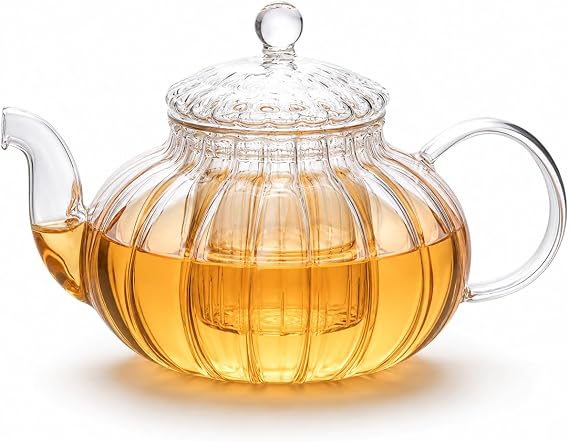 DOITOOL Pumpkin Glass Teapot with Infuser, 20 fl oz Heat-Resistant Tea Pot