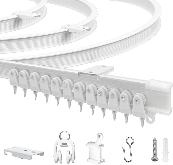 Flexible Bendable Ceiling Curtain Track, 3 m, White | PVC, Stainless Steel & Metal, Ceiling Mounted, Smooth Gliding, for Bay Windows, Caravans, Shower Curtains & Room Dividers