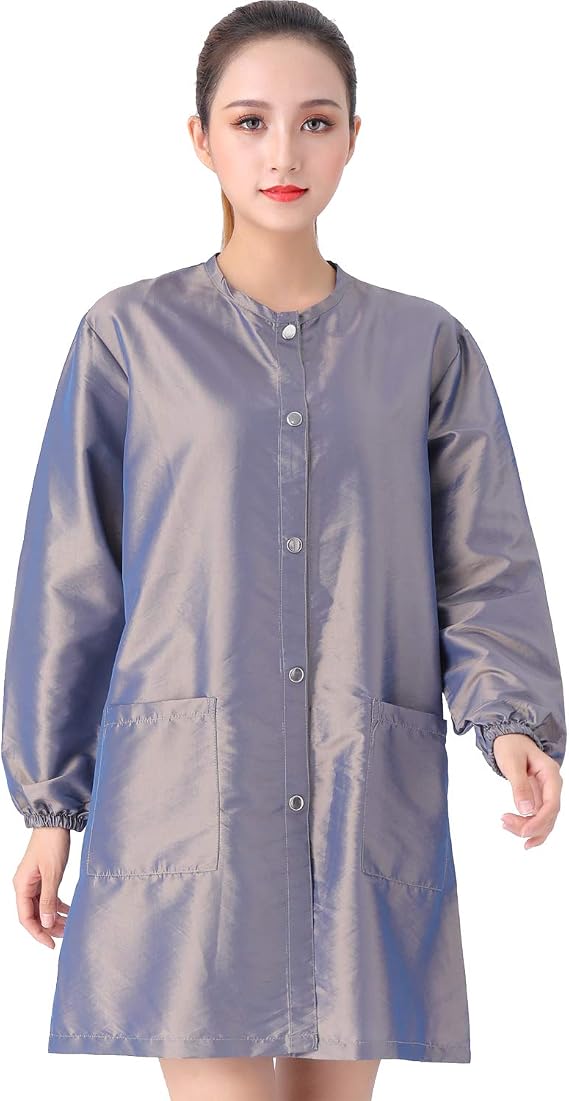 Professional Salon Barber Smock Stylist Jacket Cosmetology Uniform Hairdressing Cape Workwear Pet Grooming Coveralls (Golden Grey, L)