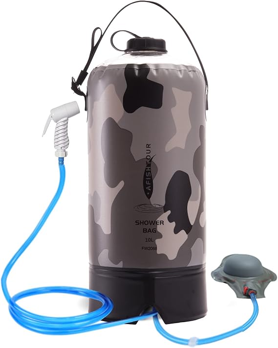 Portable Camping Shower Bag - 10L/2.2 Gallons Solar Shower Water Bag with Foot Pump, Hose and Shower Head - Camp Shower for Camping, Beach, Travel, Outdoor Activities