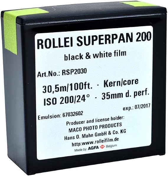 Rollei Superpan 200 ISO Black & White Negative Film, 35mm x 100 ft.