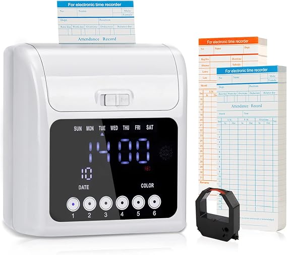 Tera Time Clocks with Extra 100pcs Time Cards (2 Sided, Monthly, 3.34*7.4") Employee Attendance Punch Payroll Recorder LCD Display Screen Electronic Time Recorder for Employees Small Business Office