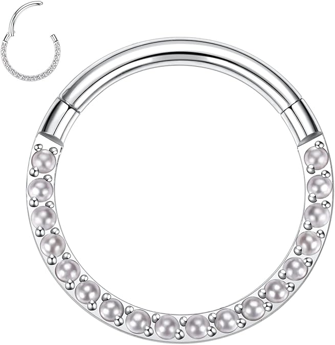 PEAKLINK 16G 18G 316L Stainless Steel CZ/OPAL Septum Piercing Septum Clicker Ring Hinged Nose Ring Daith Earrings Conch Piercing Jewelry Helix Cartilage Tragus Lobe Belly Hoop Earring
