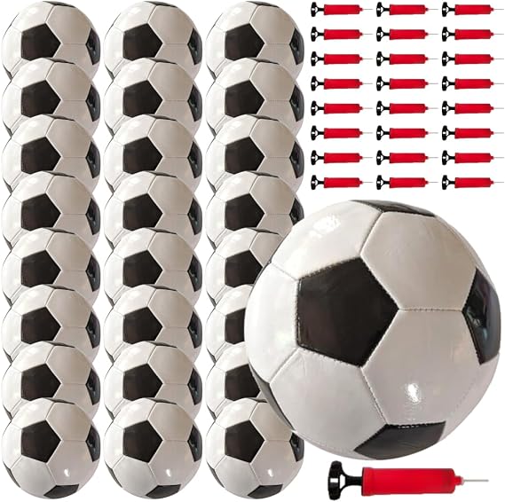 uDecor 25 Pack Soccer Balls with Pump Sets for Operation Christmas Child - Official Size 5 Soccer Ball and Pump, Ideal for OCC Shoeboxes, Soccer Coaches, Fans, Moms, and Charity Donation