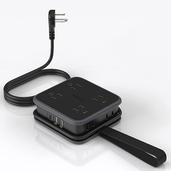 NTONPOWER Flat Plug Power Strip - 5 ft Extension Cord with Multiple Outlets, 8 Widely Outlets with 3 USB (1 USB C), 3 Side Outlet Extender, Overload Protection, Wall Mount for Home Office Dorm Room