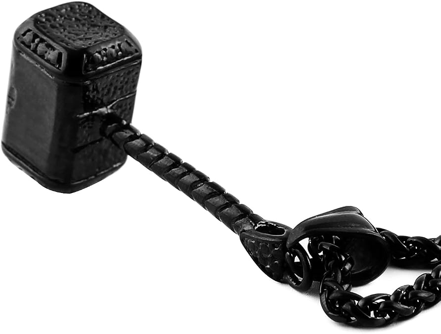 HZMAN Thor Hammer Stainless Steel Necklace For Men and Women Hammer Pendant Necklace 22+2 Inch Chain