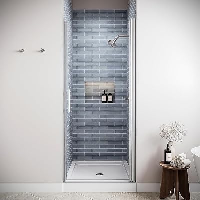Foglia 34 x 72 Semi-Frameless Pivot Shower Door with CrystalTech Treated 14 Tempered, Clear Glass, Polished Chrome Hardware, SKU: DSD-3472-238-CH
