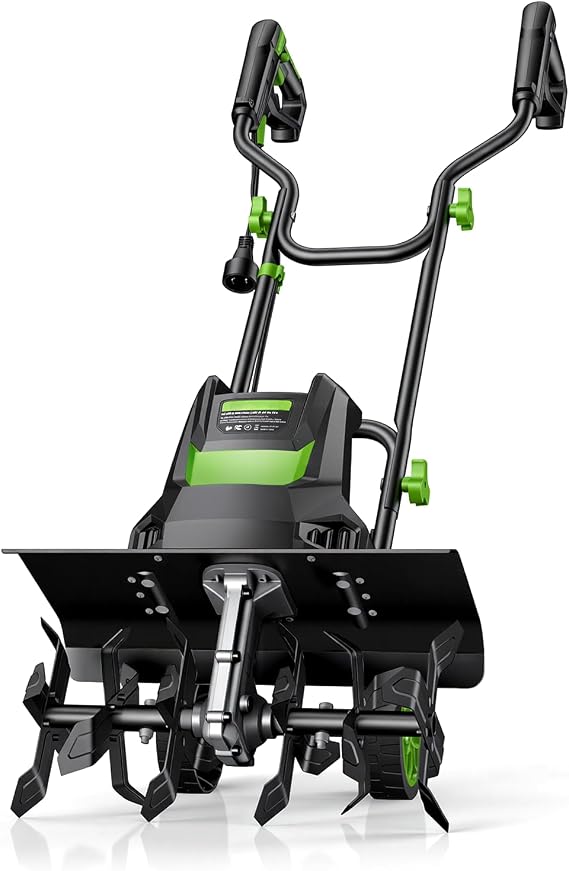 1800W Tiller Cultivator for Gardening, 15 Amp Electric Garden Rototiller with 18 Inch Tilling Width & 9 Inch Depth, 24 Steel Tines, Corded Tiller for Soil/Cultivating/Lawn/Garden