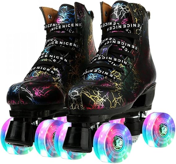 jessie Outdoor Roller Skates Women Adult with Light Up Wheels Black Quad Skating for Men Youth Boys Girls