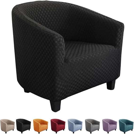 Tub Chair Slipcover, Stretch Tub Chair Cover Slipcovers, Soft Barrel Chair Cover, Removable Armchair Chair Slipcovers for Living Room Bar Hotel Restaurant(Black)
