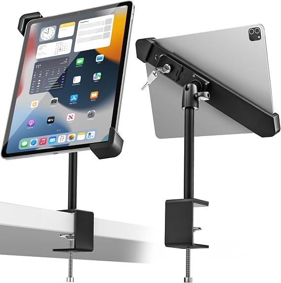 Anti-Theft Retail Kiosk Tablet Stand - [Dual Security Lock] 360 Swivel Locking iPad POS Stand Holder, for 7-11" iPad Pro/Air/Mini, Galaxy Tab, Surface, for Store Display Office Kitchen Desktop