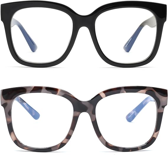 JIM HALO 2 Pack Oversized Blue Light Glasses Square Reduce Eye Strain