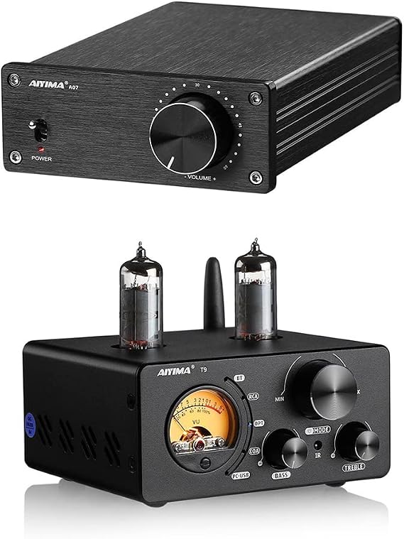 AIYIMA A07 TPA3255 Power Amplifier 300Wx2 HiFi Class D Stereo Digital Audio Amp 2.0 Channel Amplifier and AIYIMA T9 Bluetooth 5.0 100W * 2 Tube Amplifier 2.0 Channel Vacuum USB DAC Stereo Amp Bundle