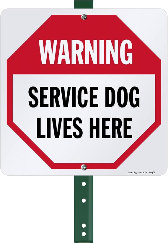 SmartSign 10 x 10 inch Warning - Service Dog Lives Here Yard Sign with 3 foot Stake, 40 mil Laminated Rustproof Aluminum, Red, Black and White, Set of 1