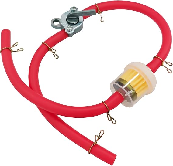 Gas Fuel Line Oil Filter Hose Clamp Fuel Filter Inline Shut Off Valve Petcock Petrol Switch Set for 50cc 70cc 110cc 125cc 150cc 250cc Mini Bike Pit Dirt Bike Motorcycle Go Kart Four Wheeler (Red)
