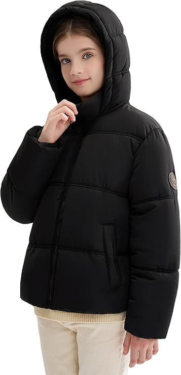 SOLOCOTE Girls Winter Coat - Water-Resistant Fleece Lining Pockets Elastic Cuffs with Hooded Outwear