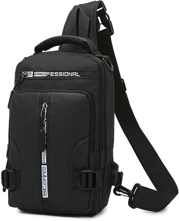 Chest bag Men's Multi-functional Bag, Stylish Casual Shoulder Waterproof Small Backpack-black
