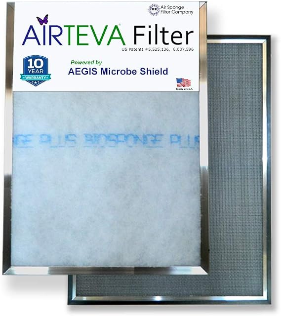 AIRTEVA 12 x 12 Inch AC filter/Furnace filter with (1) BioSponge Plus Replacement Actual Size 11 1/2 x 11 1/2