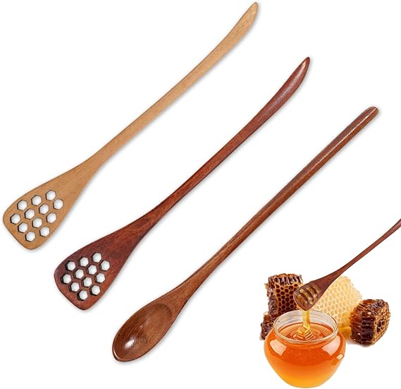 3 Pack Wooden Honey Mixing Stirrer Honey Dipper Sticks Honey Spoon, Wooden Honey Spoon and Dipper, Honey Sticks for Tea Spoons, Coffee Stirring Spoons, Honey Stirrers and Jar