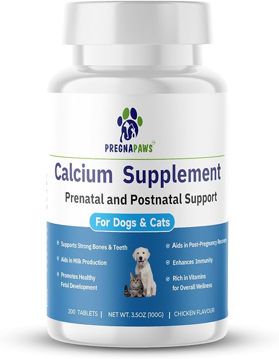 Calcium for Dogs & Cats Prenatal & Postnatal Support Promotes Healthy Puppies & Kittens 200 Chicken Flavor Tablets