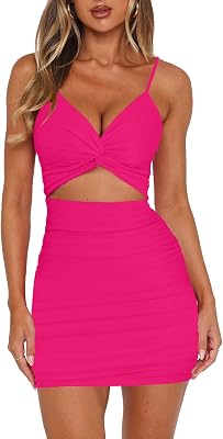 Owin Women Cut Out Twist Front Bodycon Sleeveless Spaghetti Strap Club Party Mini Dresses