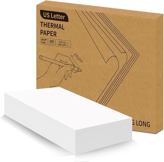 Linglong 200 Sheets US Letter Thermal Printer Paper 8.5" x 11" Quick-Dry Thermal Paper Compatible with M08F M832 M833 M834 Portable Printer for Office, Business, Home, inkless printer paper