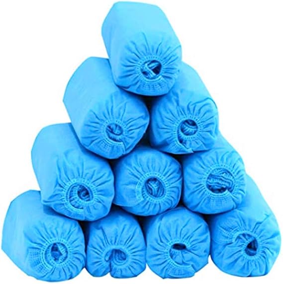 Shoe Covers Disposable 100Pcs Non-woven Fabric Disposable Shoe & Boot Covers Elastic Band Breathable Dust proof Anti-slip Shoe Booties Blue