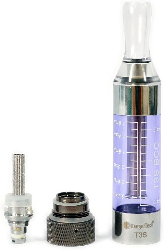 KangerTech T3S BCC eGo 3ml Bottom Coil Interchangeable Clear Catomizer 5 Pack, Clear, 1.8 Ohm