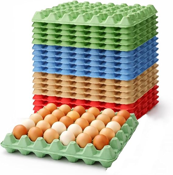Egg Trays Holds 30 eggs - Cardboard Biodegradable boxes - Reusable Egg Tray Boxes (5, Red)