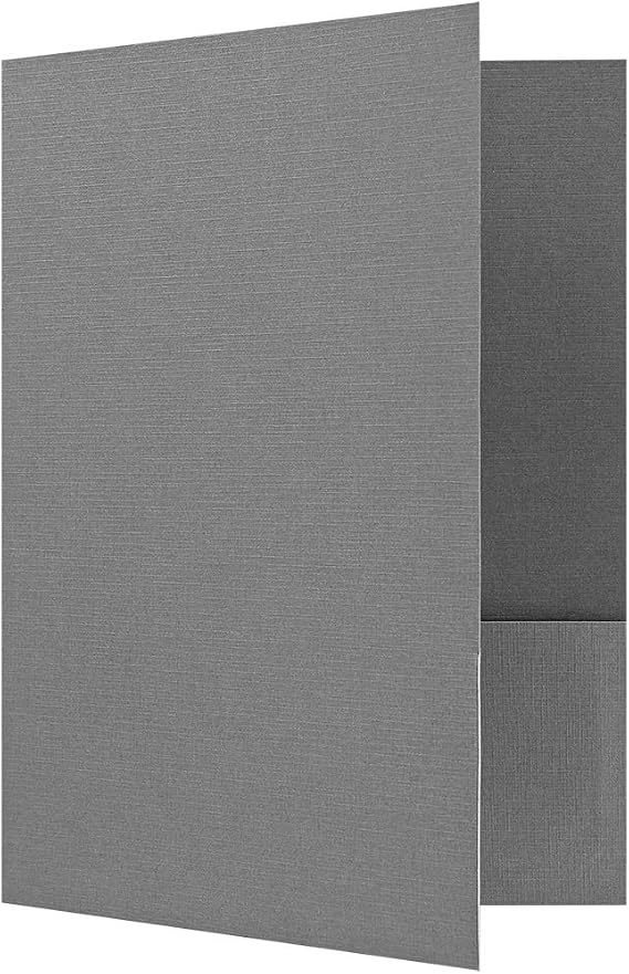 LUXPaper 9" x 12" Presentation Folders | Two Pocket | Sterling Gray Linen | 100lb. Cover | 100 Qty
