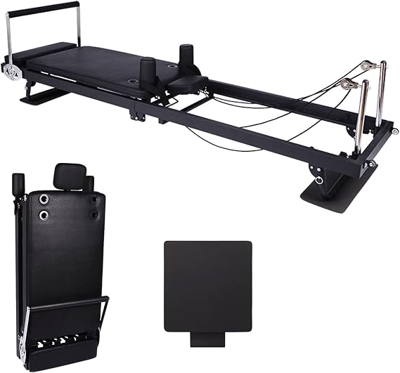 Pilates Reformer Machine, Foldable Pilates Reformer Machine Equipment Dual Resistance - Spring and Latex Elastic Rope for Home Gym