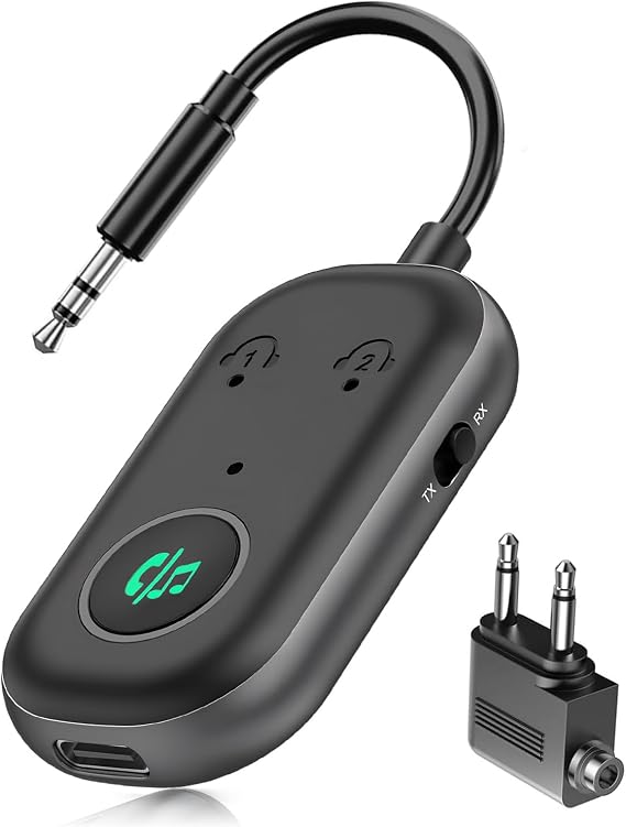Bluetooth Transmitter Receiver, 2-in-1 Bluetooth Adapter Transmitter for Airplane, Headphone, TV, Travel, Speakers, Car, Wireless Adapter 3.5MM Aux Jack, Dual Connection (1)