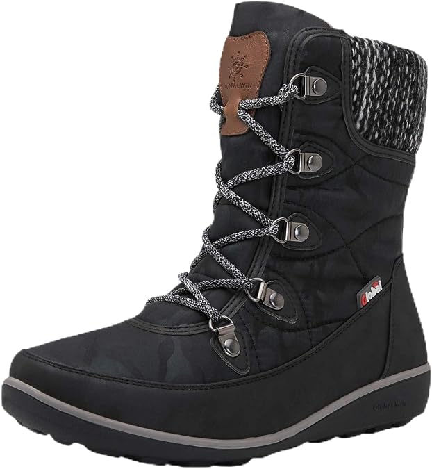 GLOBALWIN Women's Snow Boots Waterproof Mid-Calf Winter Boots for Women with Quilted Knit Panels, Warm Fleece Lining, and Non-Slip Insulated Outdoor Sole