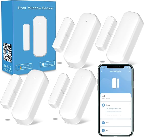 WiFi Door and Window Sensor, Smart Home Security Alert System, 2.4G Wireless, Compatible with Alexa, Google Home, Tuya Smart Devices