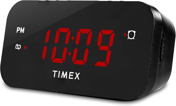 Timex Alarm Clock with Large Display, Digital Alarm Clock for Bedroom Includes 120V Universal Power Adapter (T121B - Black)