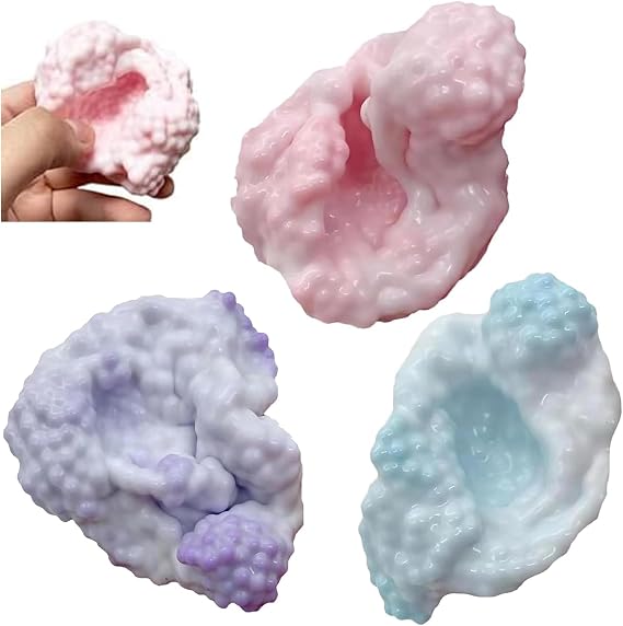 3 Pcs Vacuum Stress Ball,5cm Queeze Ball,Squishy Stress Balls Portable,Small Bead Squishy Balls, Sensory Fidget Toys,Soft Squishy Sugar Stress Ball,for Kids（Blue,Pink,Purple