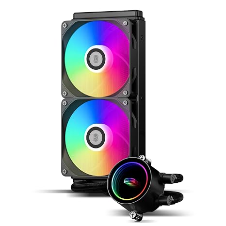 PCCOOLER CPS DA240 ARGB AIO Liquid Cooler, 240mm CPU Cooler with Dual ARGB Fans, High-Performance 3000RPM Pump Speed, Efficient 240mm AIO Cooler for PC Gaming Black